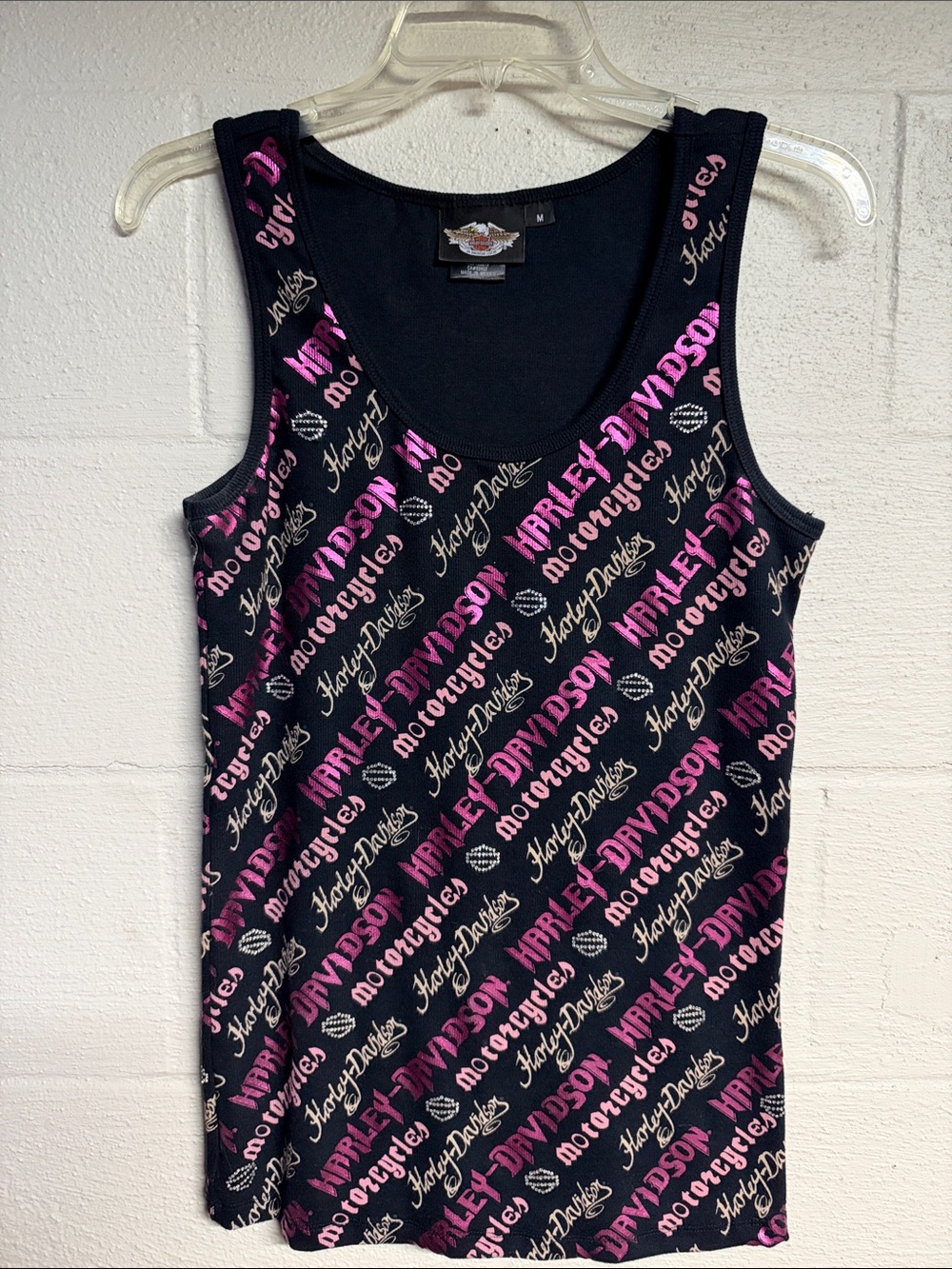 Harley-Davidson Black Tank Top with Pink Logo Script